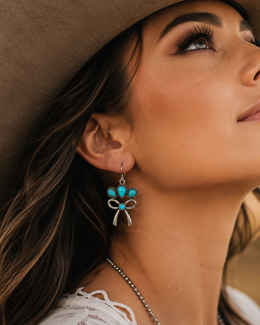 Turquoise Bow Dangle Earrings
