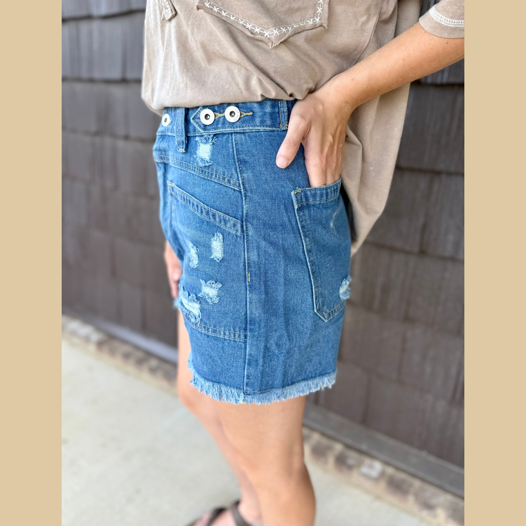 High Rise Distressed Denim Shorts