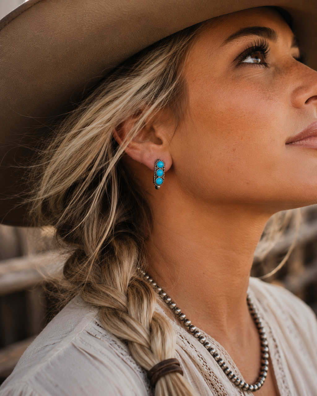 Turquoise Triple Stone Huggie Earrings