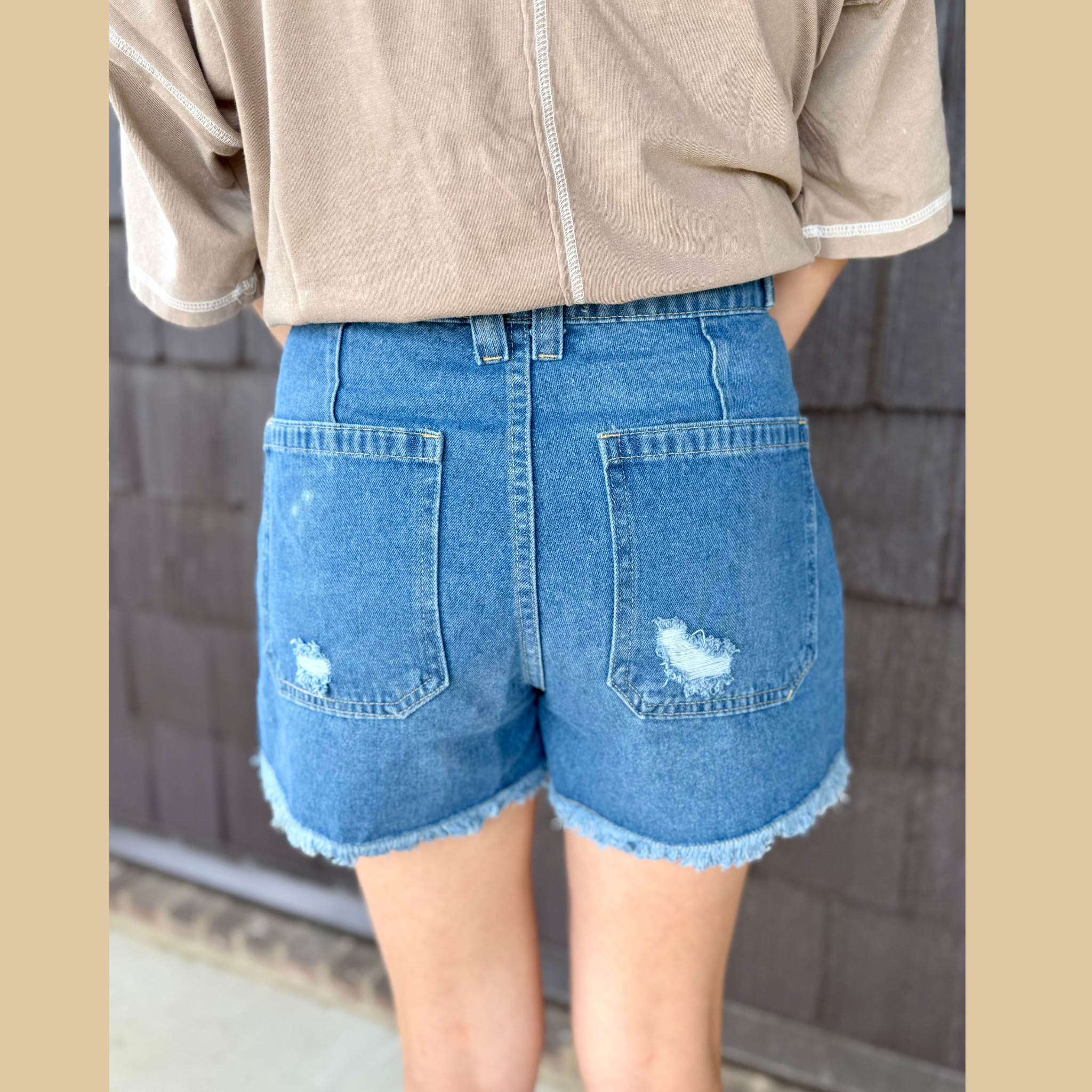 High Rise Distressed Denim Shorts
