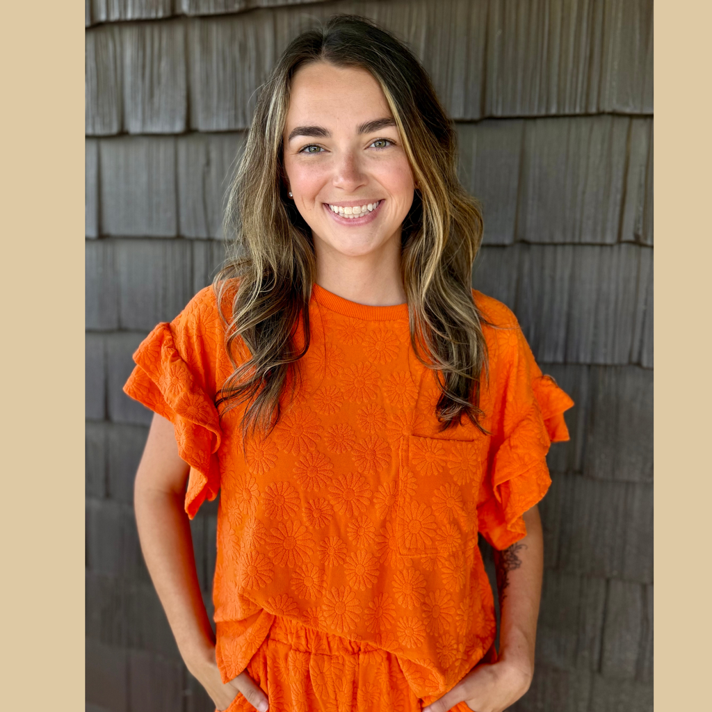 Orange Daisy Embossed Ruffle Set