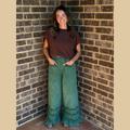 Green Mineral Wash Ruffle Wide Leg Pants