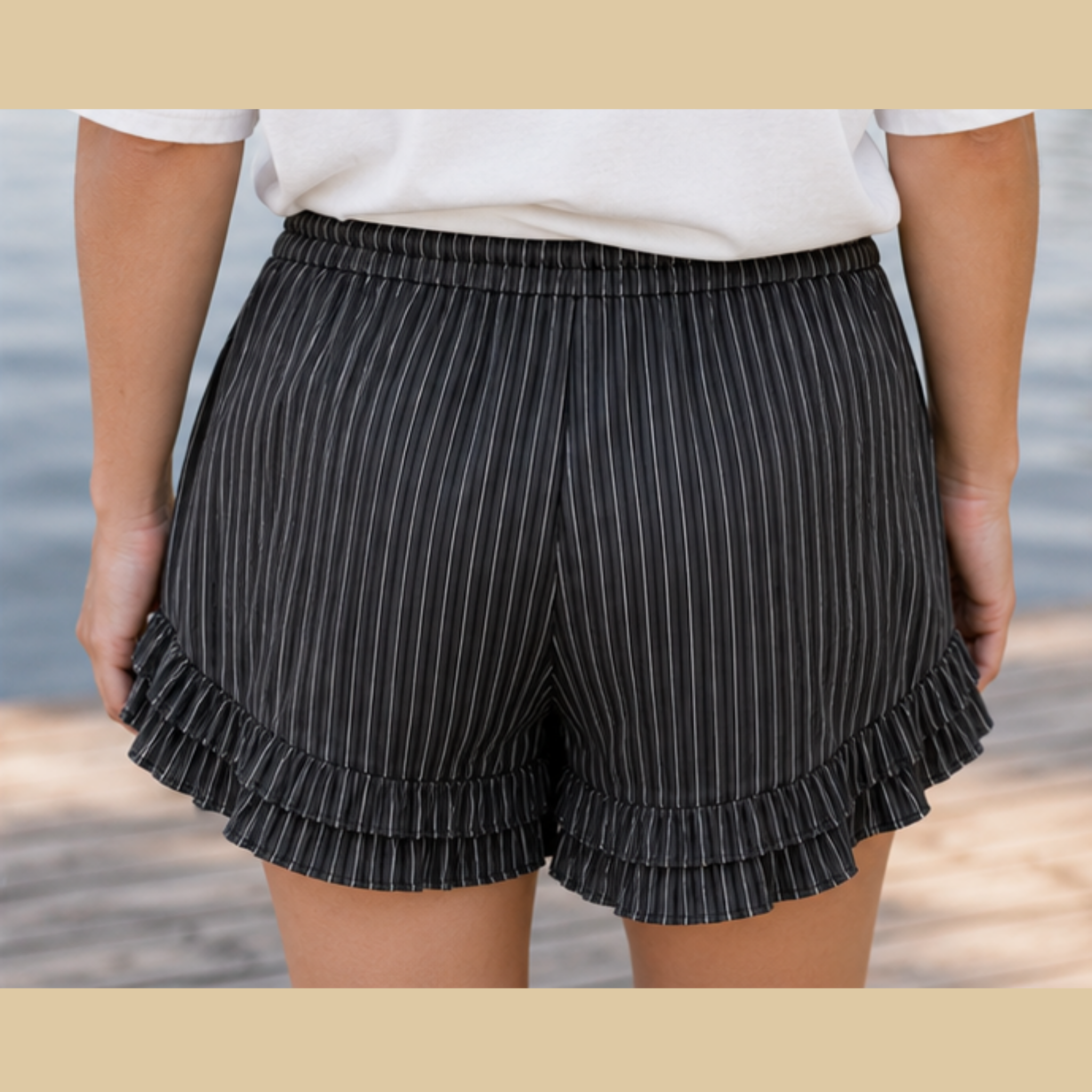 Midnight Stripe Ruffle Shorts