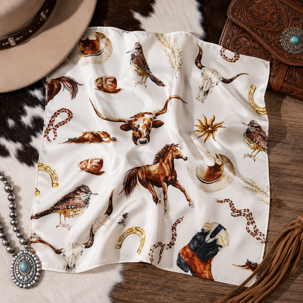 Wild West Satin Wild Rag — Cream