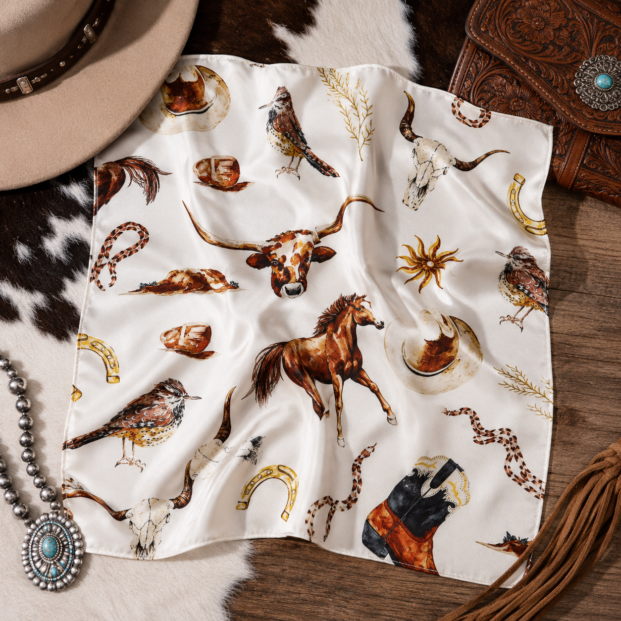 Wild West Satin Wild Rag — Cream