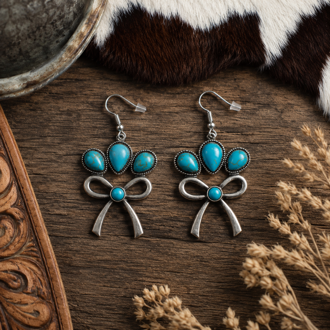 Turquoise Bow Dangle Earrings