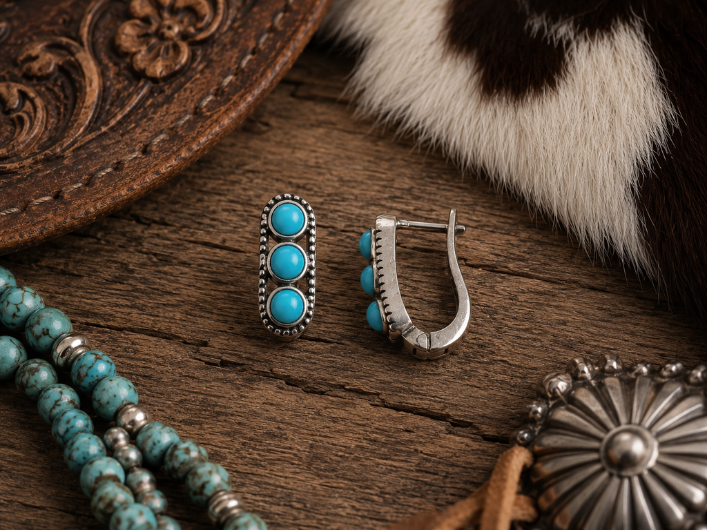 Turquoise Triple Stone Huggie Earrings